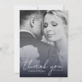 ネイビモダンーエレガント・ブルー結婚フェードありがとう サンキューカード (正面)