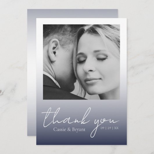 ネイビモダンーエレガント・ブルー・シック結婚ズ・サンキュー サンキューカード (正面/裏面)