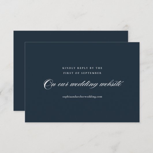 ネイビモダンーエレガント・ブルー・ミニマ結婚リスト 出欠カード (正面/裏面)