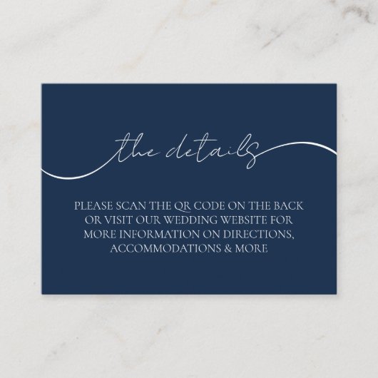 ネイビモダンーエレガント・ブルーQRコードの結婚詳細 エンクロージャーカード (正面)