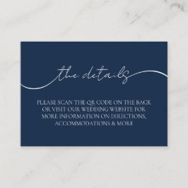 ネイビモダンーエレガント・ブルーQRコードの結婚詳細 エンクロージャーカード