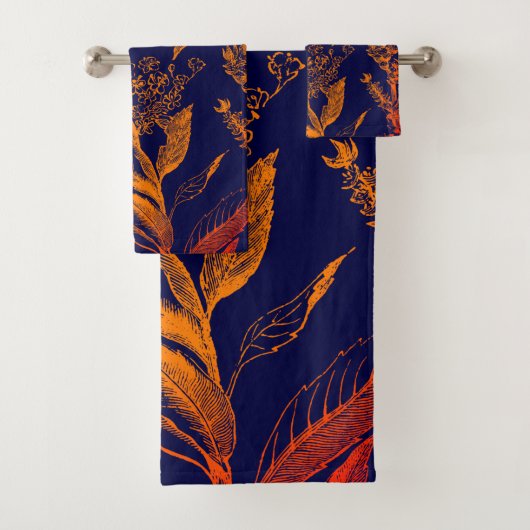 ネイビモダンーオレンジ葉フローラ バスタオルセット (インサイチュ)