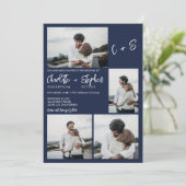 ネイビモダンーカジュアルブルーイニシャル5枚結婚の写真 招待状 (スタンド正面)