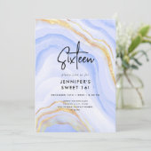 ネイビモダンーグラデーションマーブルフォトSweet 16 招待状 (スタンド正面)