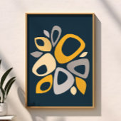 ネイビモダンースタイリッシュブルーマスタード抽象芸術 ポスター