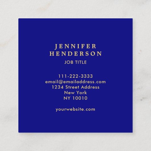 ネイビモダンースタイリッシュブルー金ゴールドプロフェッショナル スクエア名刺 (裏面)