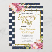 ネイビモダンーストライプ婚約パーティ招待状 招待状 (正面/裏面)