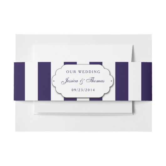 ネイビモダンーストライプ結婚コレクション 招待状ベリーバンド (正面例)