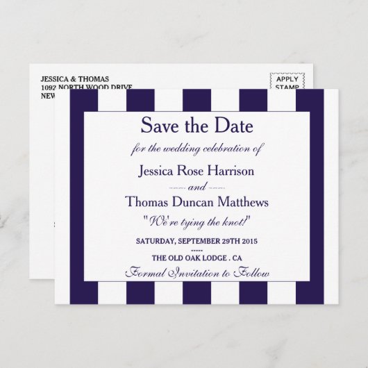 ネイビモダンーストライプ結婚コレクション 案内ポストカード (正面/裏面)