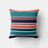 ネイビモダンーティール(緑がかった色)コーラルネイビーストライプビーチ クッション (裏面)