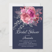 ネイビモダンーピンク&シルバーフローラブライダルシャワー 招待状 (正面)