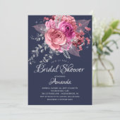 ネイビモダンーピンク&シルバーフローラブライダルシャワー 招待状 (スタンド正面)