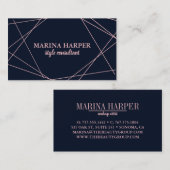 ネイビモダンーフェイクブルー上のバラ金ゴールド幾何学的 名刺 (正面/裏面)