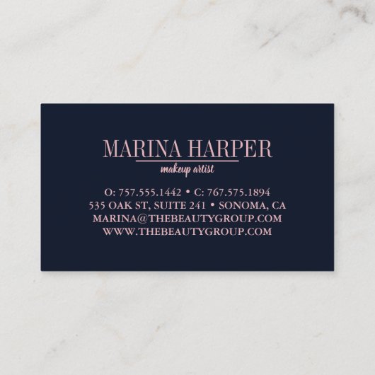 ネイビモダンーフェイクブルー上のバラ金ゴールド幾何学的 名刺 (裏面)