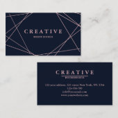 ネイビモダンーフェイクブルー上のバラ金ゴールド幾何学的 名刺 (正面/裏面)