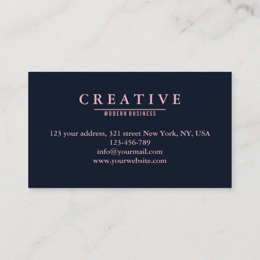 ネイビモダンーフェイクブルー上のバラ金ゴールド幾何学的 名刺 (裏面)