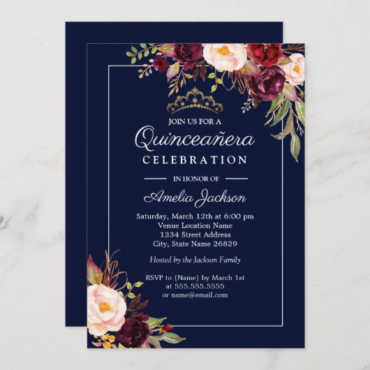 ネイビモダンーフローラキンセアニェラ招待状 招待状 (正面/裏面)