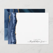 ネイビモダンーブルアゲート大理石のスクリプト名 ノートカード (正面/裏面)