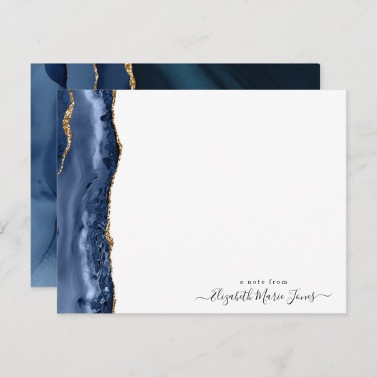 ネイビモダンーブルアゲート大理石のスクリプト名 ノートカード (正面/裏面)