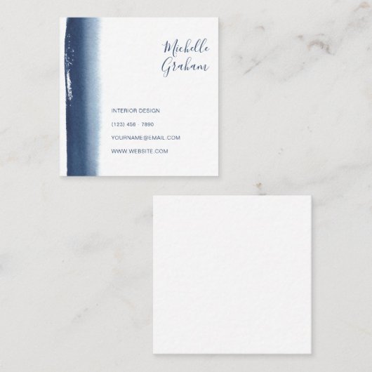 ネイビモダンーブルウォーターのブラシストローク スクエア名刺 (正面/裏面)