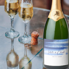 ネイビモダンーブルウォーターのブラシストローク（白） スパークリングワインラベル