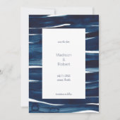 ネイビモダンーブルウォーターの色の波の日付を保存 招待状 (正面)