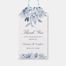 ネイビモダンーブルウォーター色のフローラ結婚ズ ギフトタグ