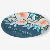 ネイビモダンーブルウォーター色のフローラ結婚ズ ペーパープレート (アングル)