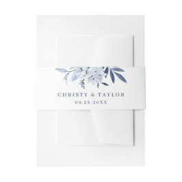 ネイビモダンーブルウォーター色のフローラ結婚ズ 招待状ベリーバンド