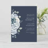 ネイビモダンーブルウォーター色のフローラ結婚ズ 招待状 (スタンド正面)