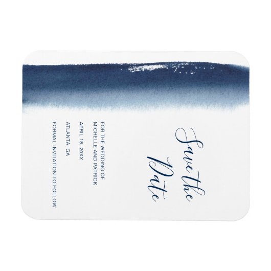 ネイビモダンーブルウォーター色の結婚式の日付を保存 マグネット (横)