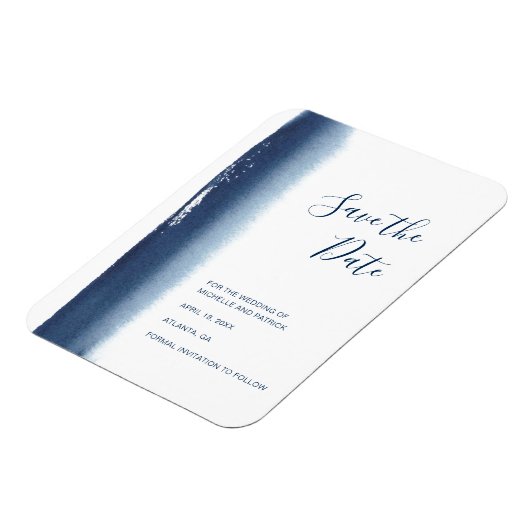ネイビモダンーブルウォーター色の結婚式の日付を保存 マグネット (左側)