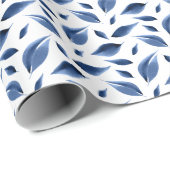 ネイビモダンーブルウォーター色の葉パターン ラッピングペーパー (ロールコーナー)