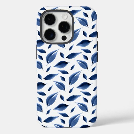 ネイビモダンーブルウォーター色の葉パターン Case-Mate iPhoneケース (裏面)