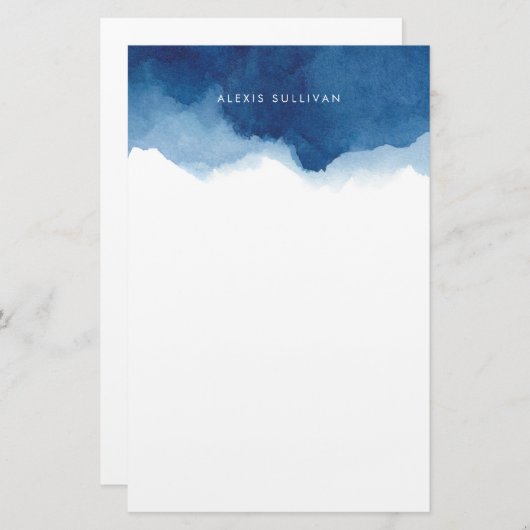 ネイビモダンーブルウォーター色スプラッシュパーソナライズされた 便箋 (正面/裏面)