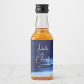 ネイビモダンーブルウォーター色ブラシストロークミニ リキュールボトルラベル (正面)