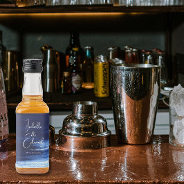 ネイビモダンーブルウォーター色ブラシストロークミニ リキュールボトルラベル