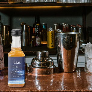 ネイビモダンーブルウォーター色ブラシストロークミニ リキュールボトルラベル