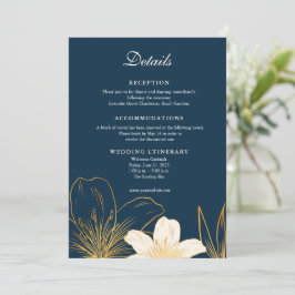 ネイビモダンーブルフラワー結婚のエンクロージャカード サンキューカード