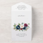 ネイビモダンーブルブルゴーニュエレガントフローラ結婚ズ オールインワン招待状 (外側)