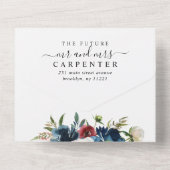 ネイビモダンーブルブルゴーニュエレガントフローラ結婚ズ オールインワン招待状 (裏面)