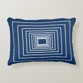 ネイビモダンーブルホワイトキューブのパターンのミニマリスト アクセントクッション