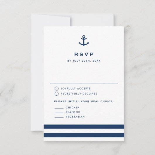 ネイビモダンーブルーいかり航海の結婚ズ 出欠カード (正面)