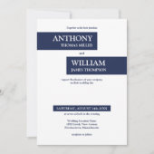 ネイビモダンーブルーおよびホワイトジオメトリックラ結婚イン 招待状 (正面)