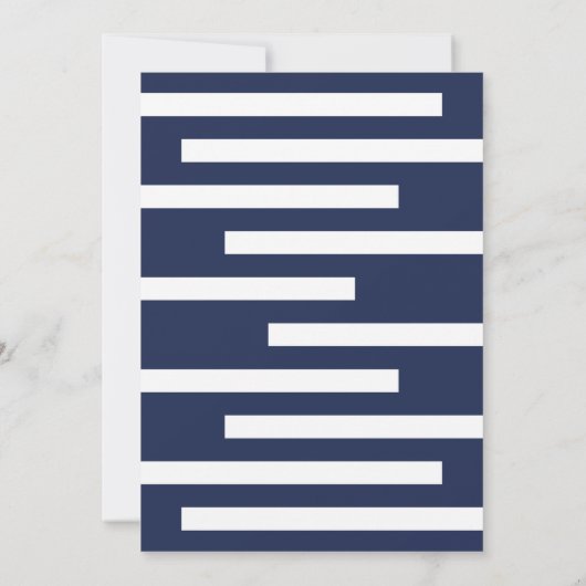 ネイビモダンーブルーおよびホワイトジオメトリックラ結婚イン 招待状 (裏面)