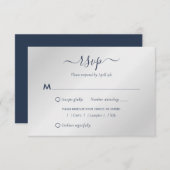 ネイビモダンーブルーとシルバーウェディングRSVPカード 出欠カード (正面/裏面)