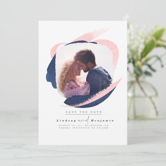 ネイビモダンーブルーとピンクが日付の写真を救う セーブザデート (スタンド正面)