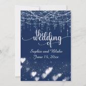 ネイビモダンーブルーとホワぶら下がったイトのラ結婚イト 招待状 (裏面)