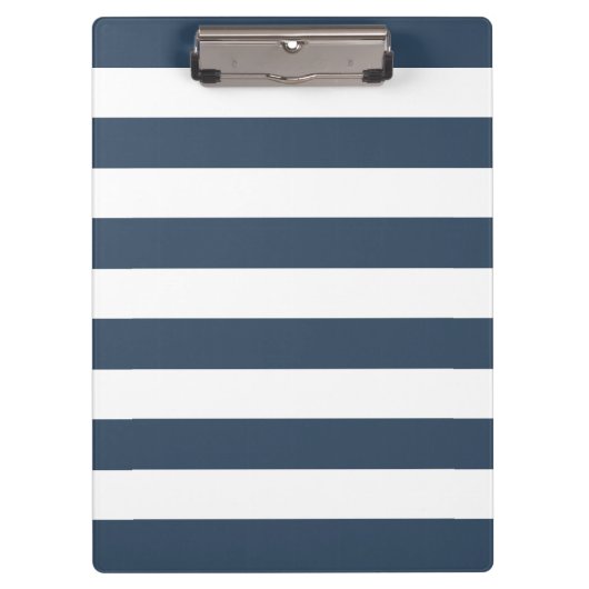 ネイビモダンーブルーとホワイトのはっきりしたストライプ クリップボード (正面)