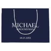 ネイビモダンーブルーとホワイトのグロパーソナライズされたームスマン ラージペーパーバッグ (正面)